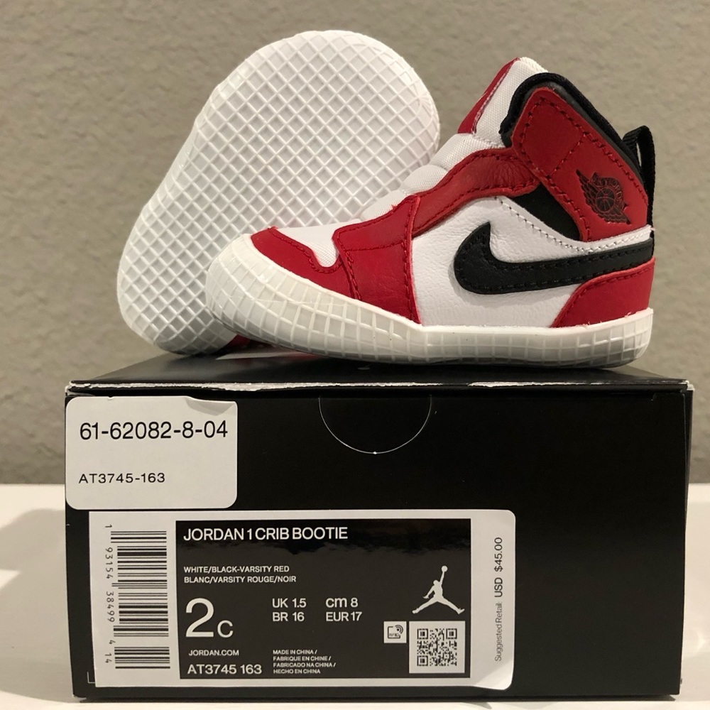 Jordan 1 Crib Bootie (Chicago) White Black Varsity Red Size 2
